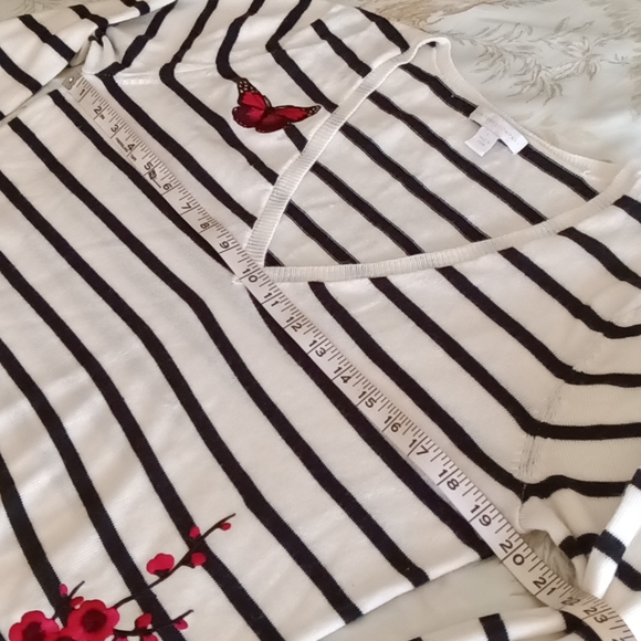 New York & Company Black and White Striped V-Neck Sweater - Picture 3 of 9